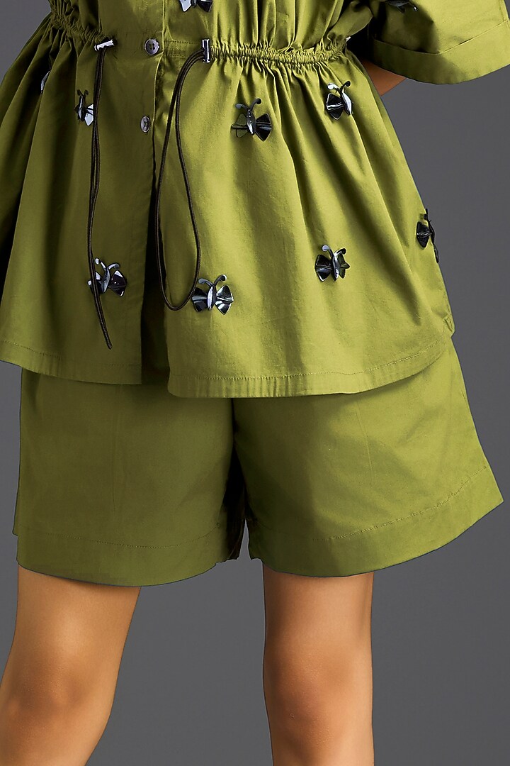Green Cotton Hand Embellished Co-Ord Set by Deepika Arora at Pernia's Pop Up Shop
