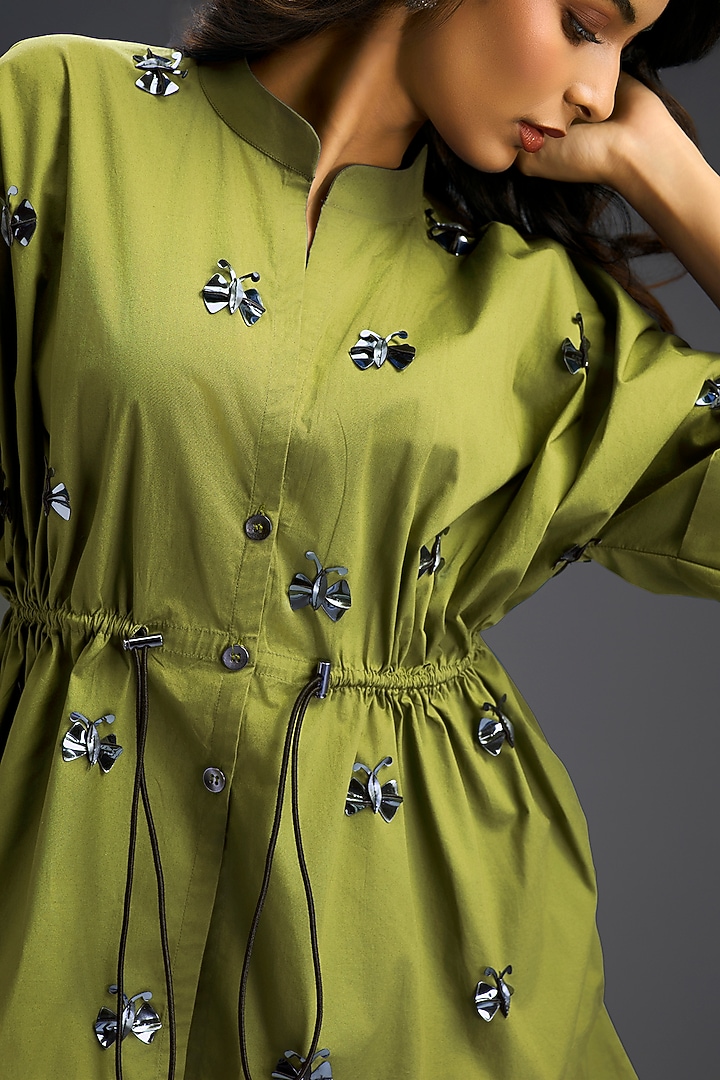 Green Cotton Hand Embellished Co-Ord Set by Deepika Arora at Pernia's Pop Up Shop