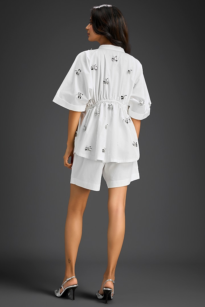 White Cotton Hand Embellished Co-Ord Set by Deepika Arora at Pernia's Pop Up Shop