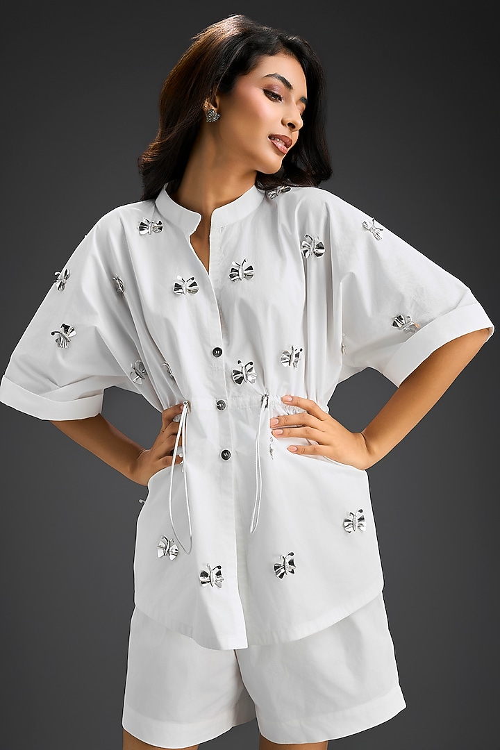 White Cotton Hand Embellished Co-Ord Set by Deepika Arora at Pernia's Pop Up Shop