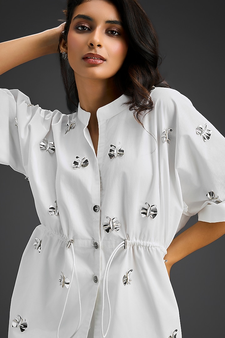 White Cotton Hand Embellished Co-Ord Set by Deepika Arora at Pernia's Pop Up Shop