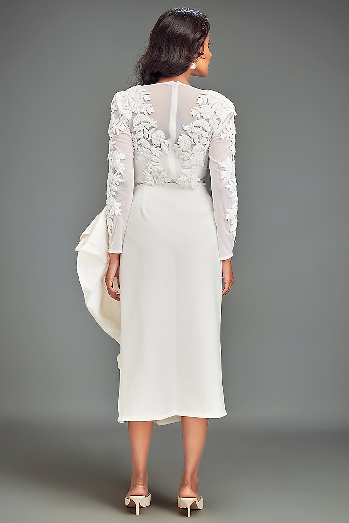 White Scuba Ruffled Asymmetric Skirt Set by Deepika Arora at Pernia's Pop Up Shop