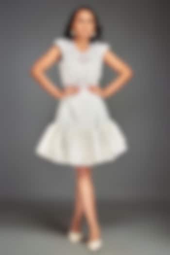 White Scuba & Roma Ruffled Mini Skirt Set by Deepika Arora at Pernia's Pop Up Shop