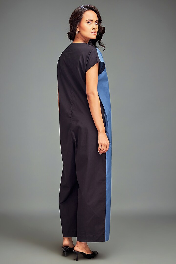 Blue Cotton Patchwork Embellished Jumpsuit by Deepika Arora at Pernia's Pop Up Shop