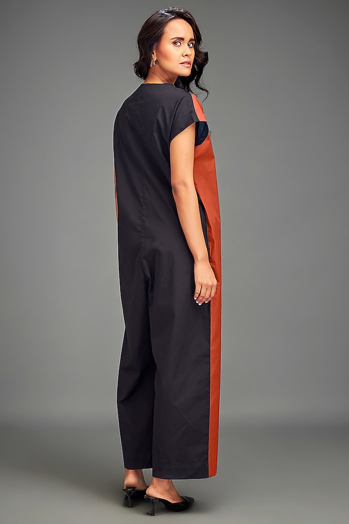 Rust Cotton Patchwork Embellished Jumpsuit by Deepika Arora at Pernia's Pop Up Shop