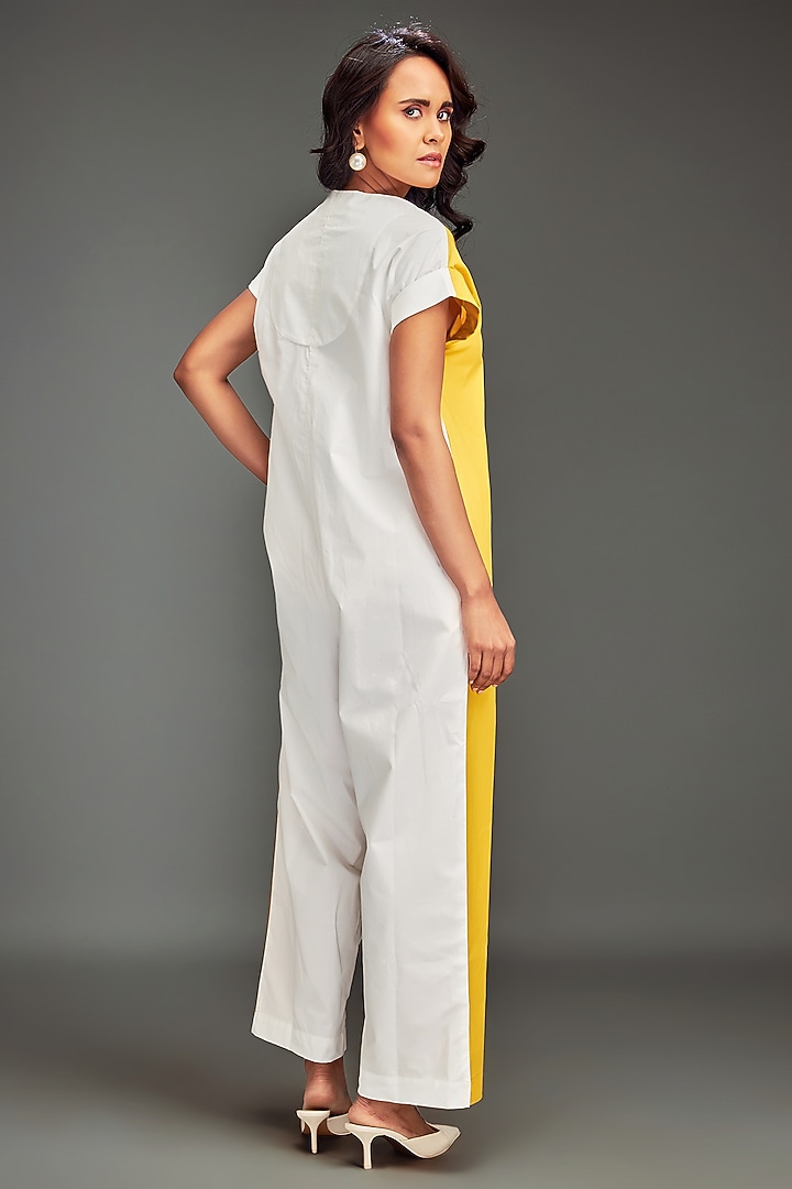 Yellow Cotton Patchwork Embellished Jumpsuit by Deepika Arora at Pernia's Pop Up Shop