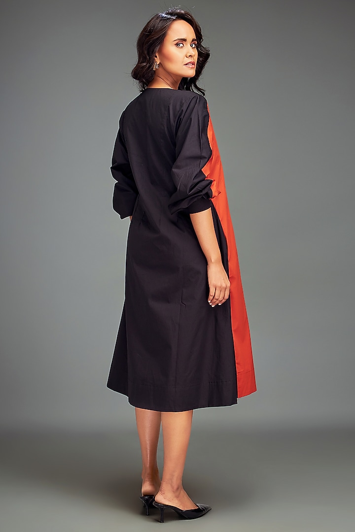Rust Cotton Metallic Embellished Color-Blocked Midi Summer Dress by Deepika Arora at Pernia's Pop Up Shop