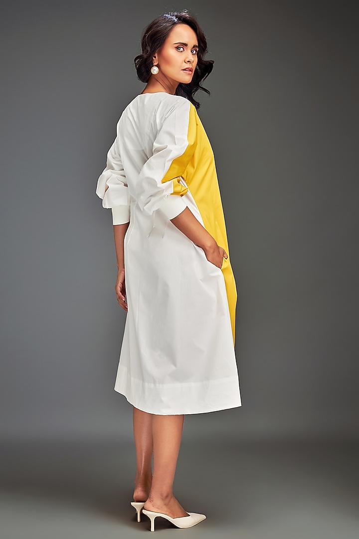 Yellow Cotton Metallic Embellished Color-Blocked Midi Summer Dress by Deepika Arora at Pernia's Pop Up Shop