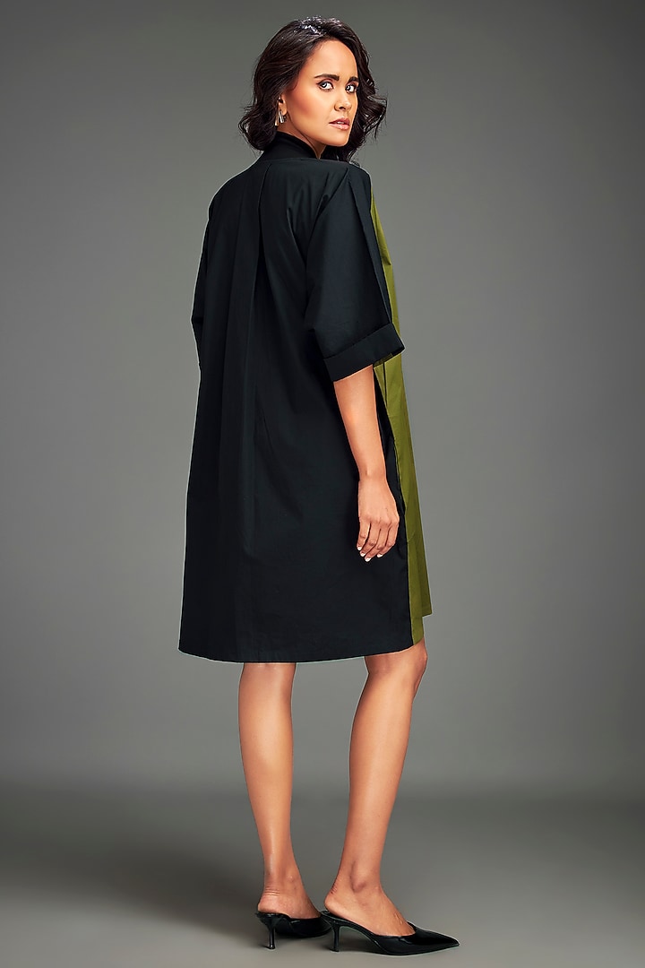 Green Cotton Metallic Embellished Color-Blocked Midi Summer Dress by Deepika Arora at Pernia's Pop Up Shop