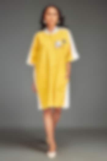 Yellow Cotton Metallic Embellished Color-Blocked Midi Summer Dress by Deepika Arora at Pernia's Pop Up Shop