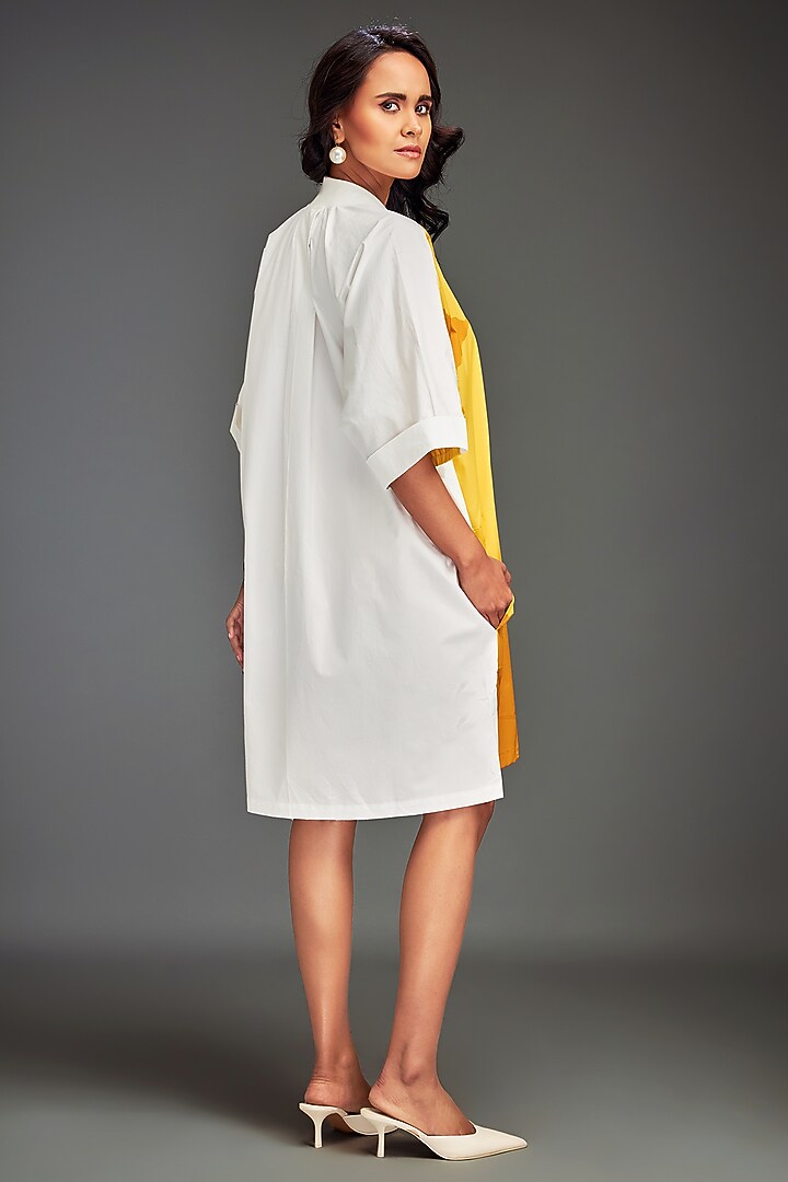 Yellow Cotton Metallic Embellished Color-Blocked Midi Summer Dress by Deepika Arora at Pernia's Pop Up Shop