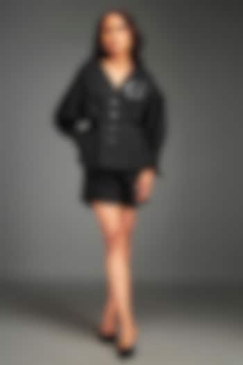Black Cotton Metallic Embellished Co-Ord Set by Deepika Arora at Pernia's Pop Up Shop