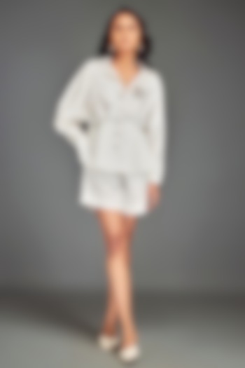 White Cotton Metallic Embellished Co-Ord Set by Deepika Arora at Pernia's Pop Up Shop