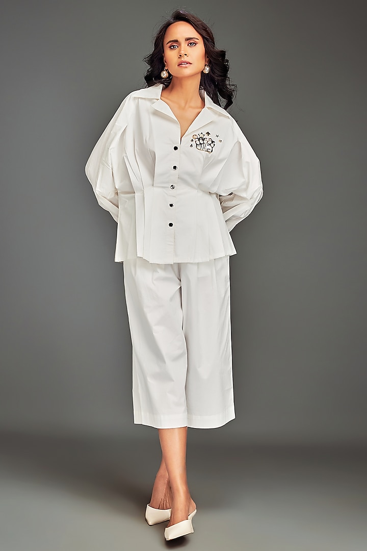 White Cotton Metallic Embellished Co-Ord Set by Deepika Arora at Pernia's Pop Up Shop