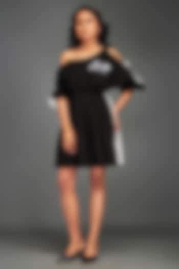 Black Cotton Metallic Embellished One-Shoulder Summer Dress by Deepika Arora at Pernia's Pop Up Shop