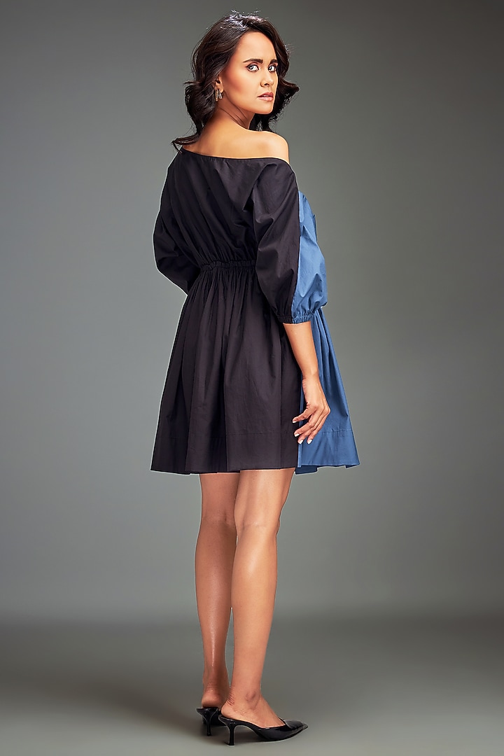 Blue Cotton Metallic Embellished One-Shoulder Summer Dress by Deepika Arora at Pernia's Pop Up Shop