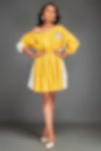 Yellow Cotton Metallic Embellished One-Shoulder Summer Dress by Deepika Arora at Pernia's Pop Up Shop