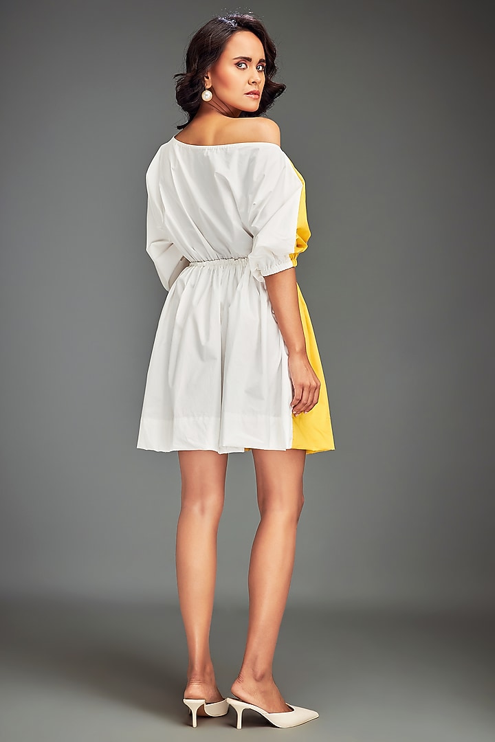 Yellow Cotton Metallic Embellished One-Shoulder Summer Dress by Deepika Arora at Pernia's Pop Up Shop