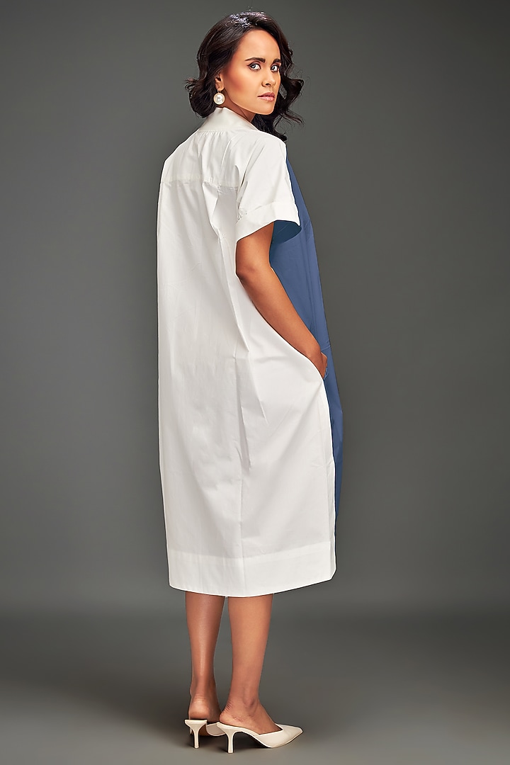 Blue Cotton Metallic Embellished Color-Blocked Midi Summer Dress by Deepika Arora at Pernia's Pop Up Shop