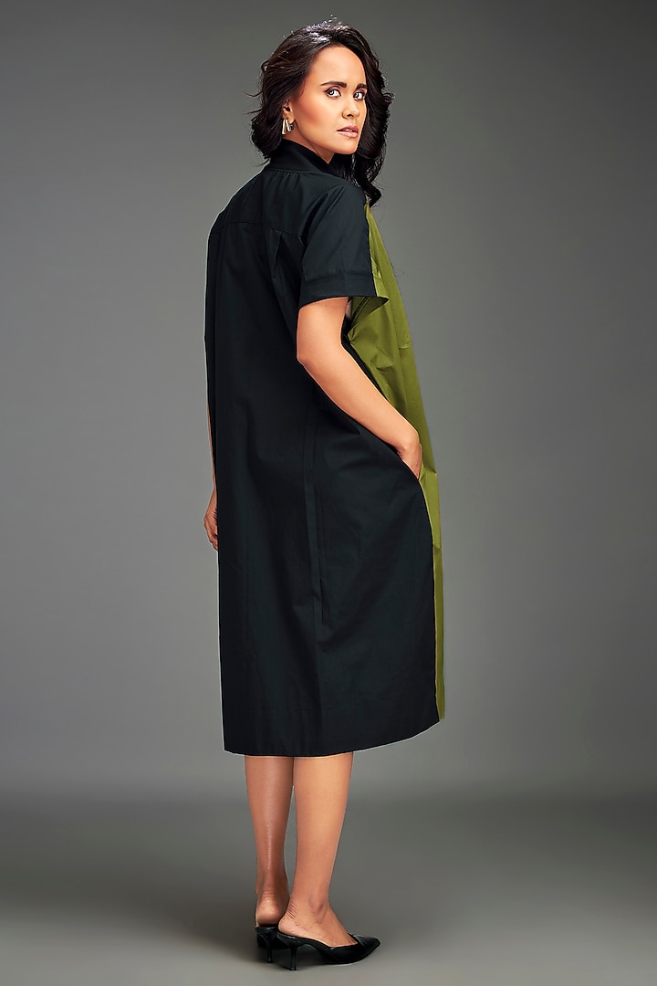 Green Cotton Metallic Embellished Color-Blocked Midi Summer Dress by Deepika Arora at Pernia's Pop Up Shop