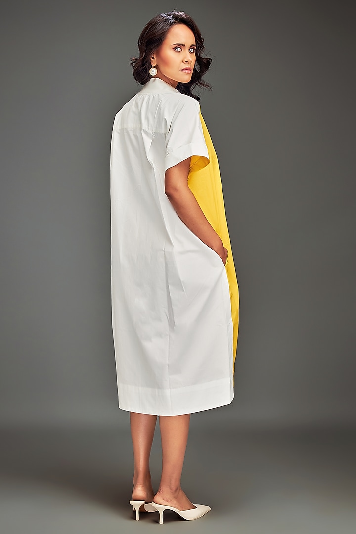 Yellow Cotton Metallic Embellished Color-Blocked Midi Summer Dress by Deepika Arora at Pernia's Pop Up Shop