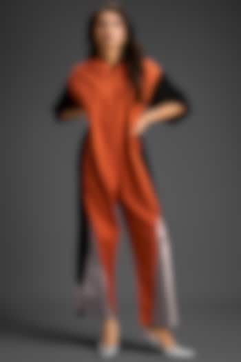 Rust Cotton Color-Blocked Jumpsuit by Deepika Arora at Pernia's Pop Up Shop