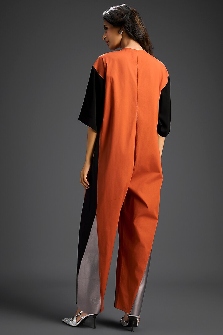 Rust Cotton Color-Blocked Jumpsuit by Deepika Arora at Pernia's Pop Up Shop