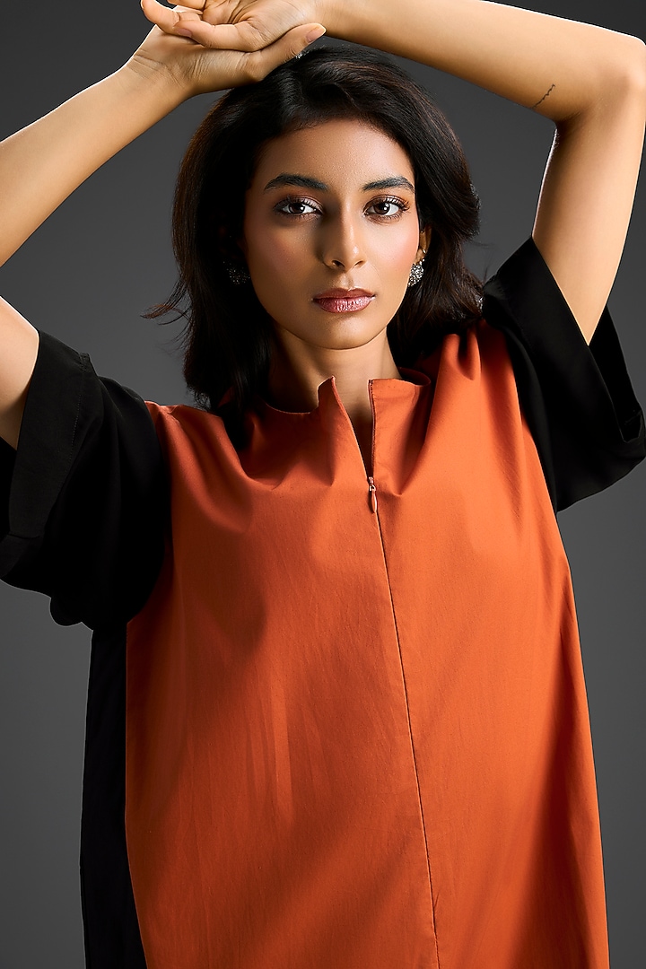 Rust Cotton Color-Blocked Jumpsuit by Deepika Arora at Pernia's Pop Up Shop