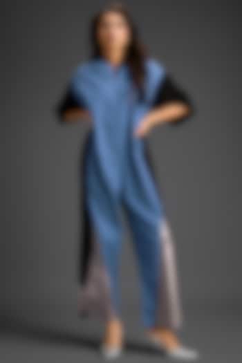 Blue Cotton Color-Blocked Jumpsuit by Deepika Arora at Pernia's Pop Up Shop
