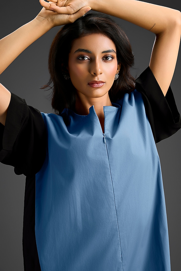 Blue Cotton Color-Blocked Jumpsuit by Deepika Arora at Pernia's Pop Up Shop