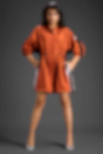 Rust Cotton Shirt Romper by Deepika Arora at Pernia's Pop Up Shop