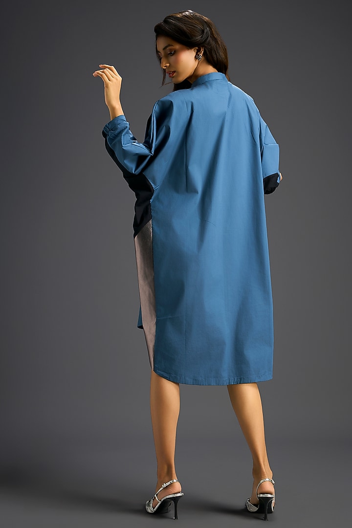 Blue Cotton Color-Blocked Summer Shirt Dress by Deepika Arora at Pernia's Pop Up Shop