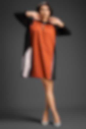 Rust Cotton Color-Blocked Tunic Summer Dress by Deepika Arora at Pernia's Pop Up Shop