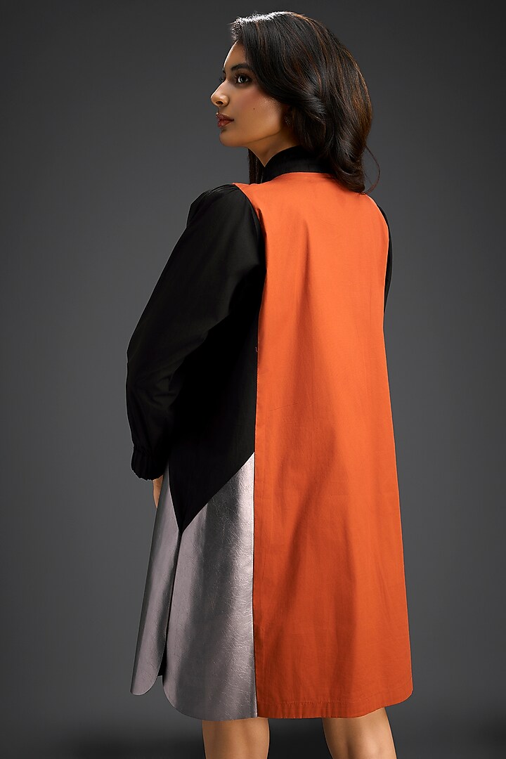 Rust Cotton Color-Blocked Tunic Summer Dress by Deepika Arora at Pernia's Pop Up Shop