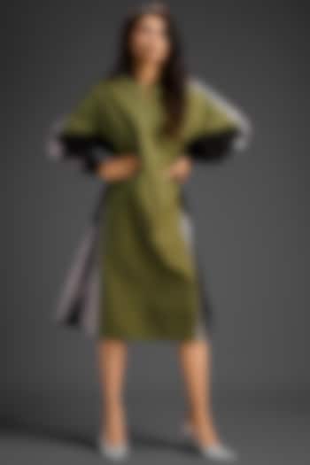 Green Cotton Color-Blocked Midi Summer Dress by Deepika Arora at Pernia's Pop Up Shop
