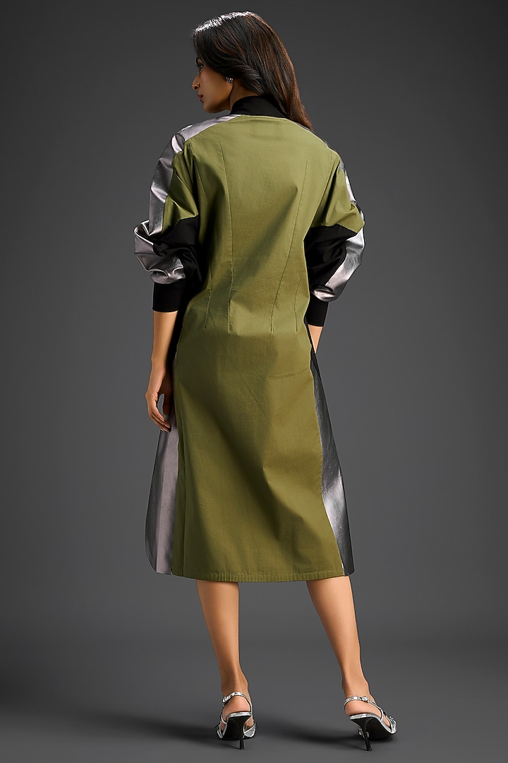 Green Cotton Color-Blocked Midi Summer Dress by Deepika Arora at Pernia's Pop Up Shop