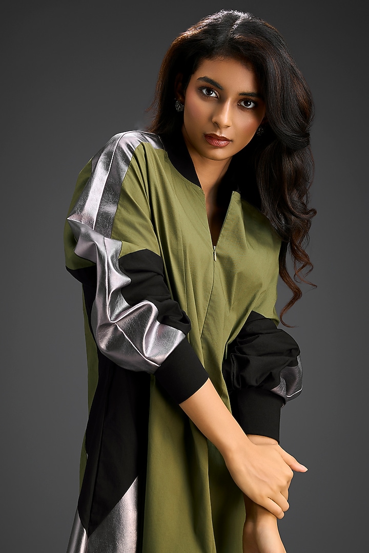 Green Cotton Color-Blocked Midi Summer Dress by Deepika Arora at Pernia's Pop Up Shop