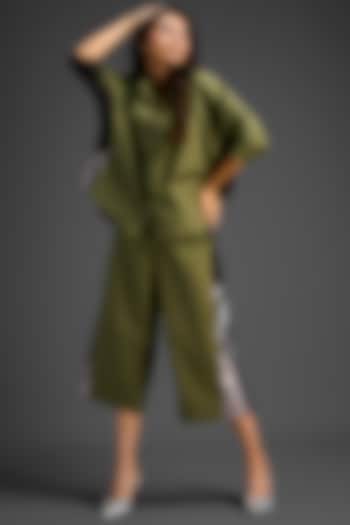 Olive Green Cotton Color-Blocked Co-ord Set by Deepika Arora at Pernia's Pop Up Shop