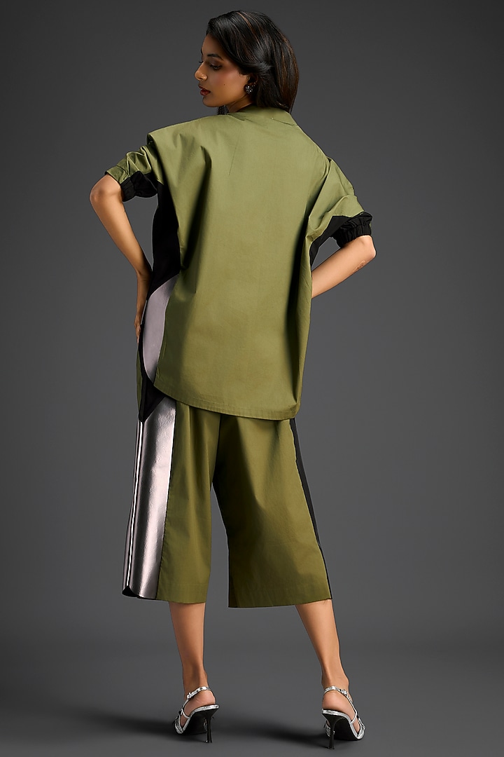 Olive Green Cotton Color-Blocked Co-ord Set by Deepika Arora at Pernia's Pop Up Shop