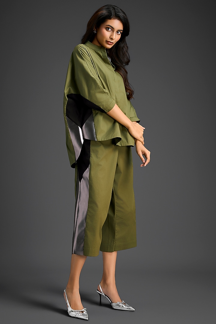 Olive Green Cotton Color-Blocked Co-ord Set by Deepika Arora at Pernia's Pop Up Shop