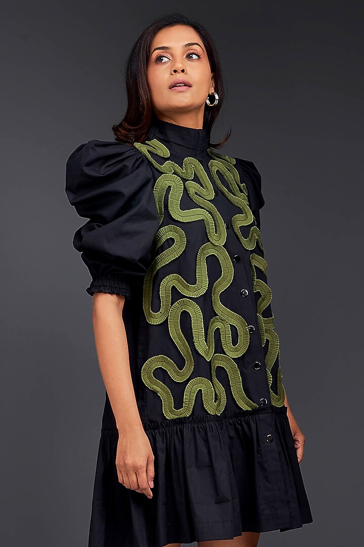 Black Cotton Gathered Summer Dress by Deepika Arora at Pernia's Pop Up Shop