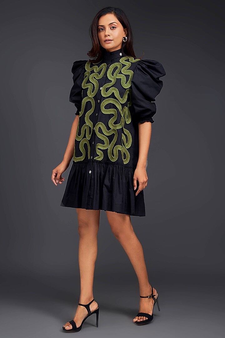 Black Cotton Gathered Summer Dress by Deepika Arora at Pernia's Pop Up Shop