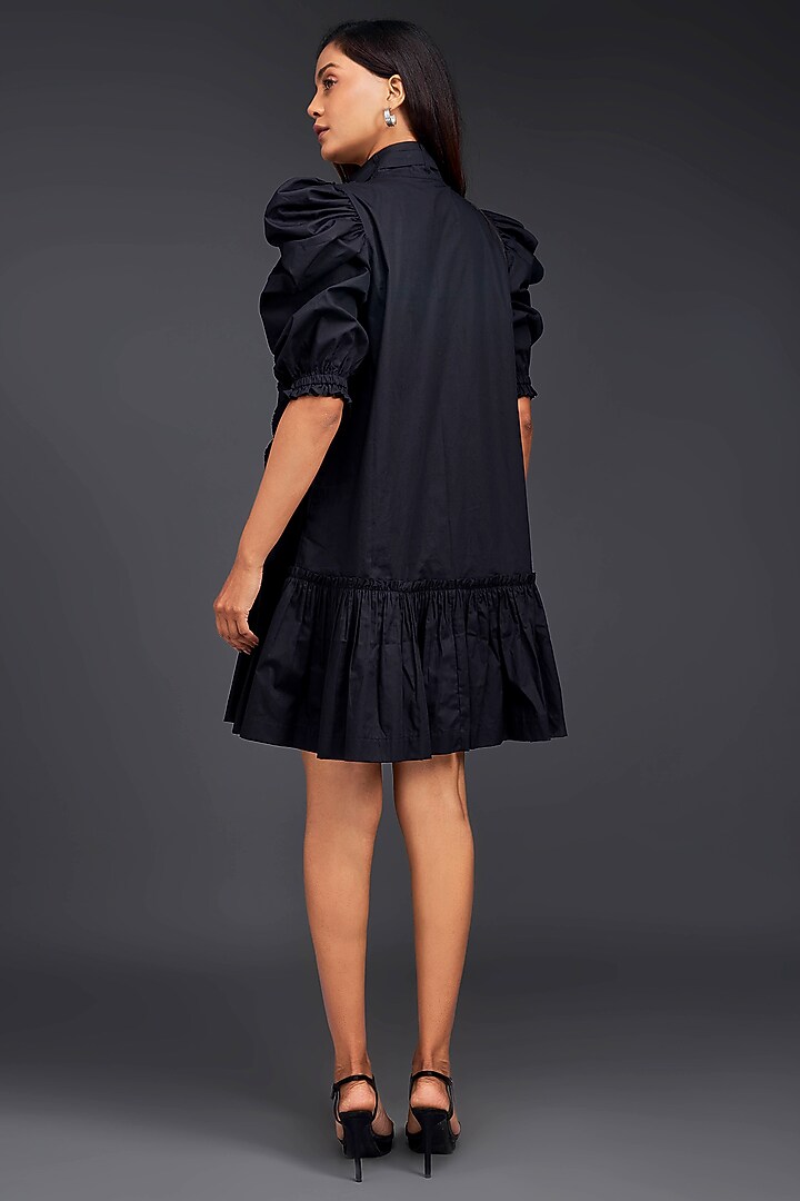 Black Cotton Gathered Summer Dress by Deepika Arora at Pernia's Pop Up Shop