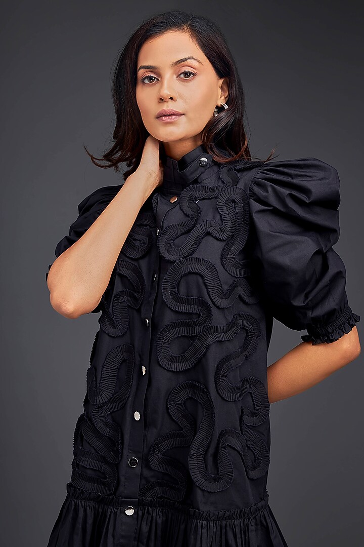 Black Cotton Gathered Summer Dress by Deepika Arora at Pernia's Pop Up Shop