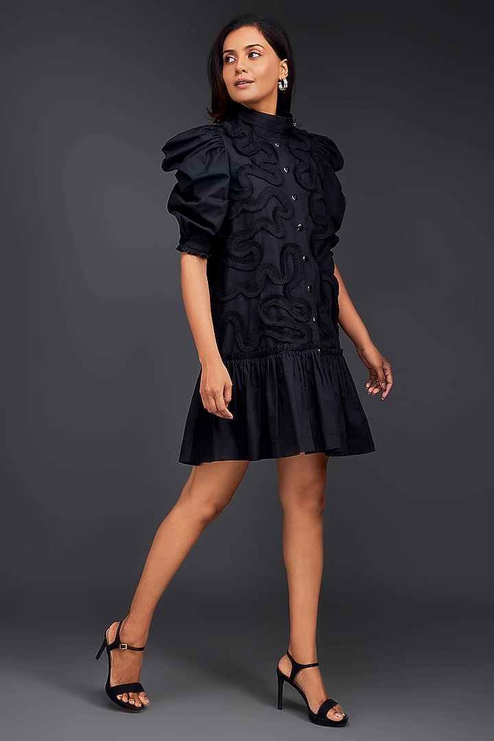 Black Cotton Gathered Summer Dress by Deepika Arora at Pernia's Pop Up Shop