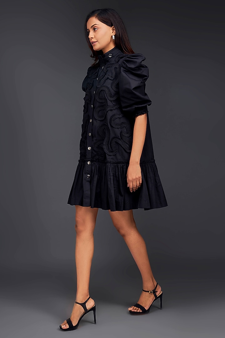 Black Cotton Gathered Summer Dress by Deepika Arora at Pernia's Pop Up Shop
