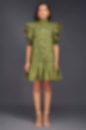 Green Cotton Gathered Dress by Deepika Arora at Pernia's Pop Up Shop