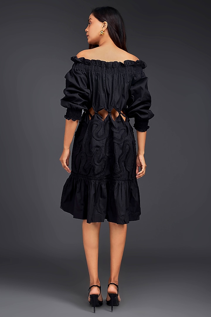 Black Cotton Off-Shoulder Cut-Out Summer Dress by Deepika Arora at Pernia's Pop Up Shop