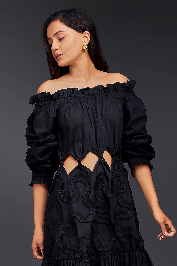 Black Cotton Off-Shoulder Cut-Out Summer Dress by Deepika Arora at Pernia's Pop Up Shop
