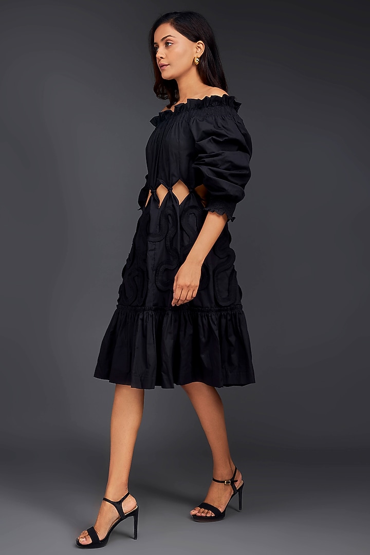 Black Cotton Off-Shoulder Cut-Out Summer Dress by Deepika Arora at Pernia's Pop Up Shop